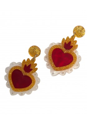 Boucles d'oreilles Ex Voto Rouge et doré
