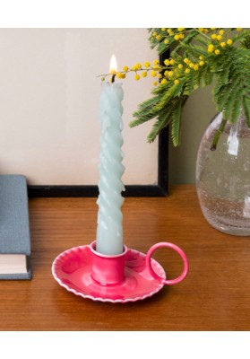 Bougeoir chandelier en email rose