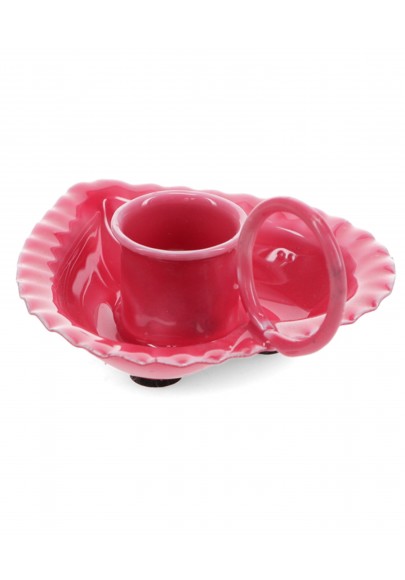 Bougeoir chandelier coeur en email rose