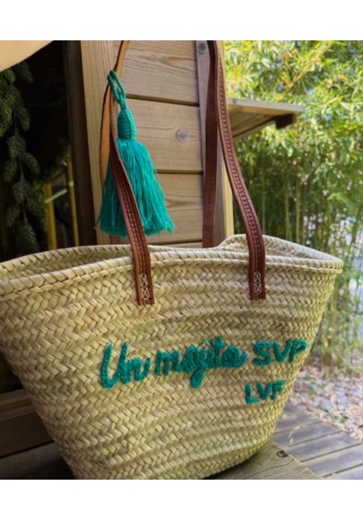 Panier Un Mojito svp pompon long coloris vert