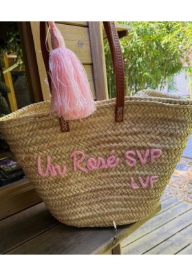 Panier Un rosé SVP pompon long coloris rose