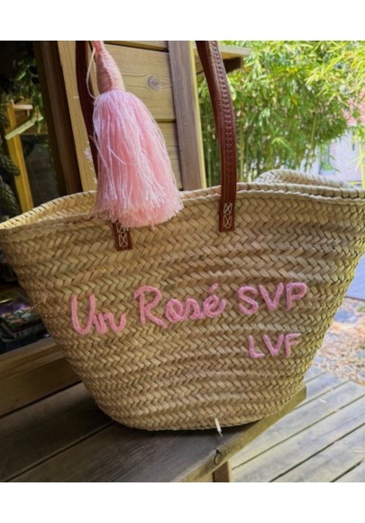 Panier Un rosé SVP pompon long coloris rose