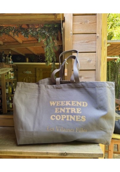 Sac XXL en coton Weekend entre copines coloris Gris marque les vilaines filles
