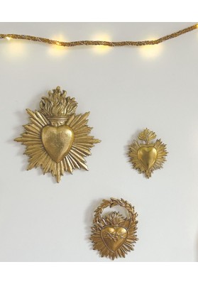 Ex voto doré coeur et flamme
