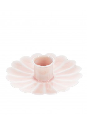 Bougeoir chandelier fleur en email Rose pastel