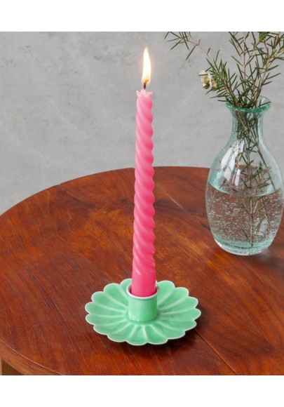 Bougeoir chandelier fleur en email Vert