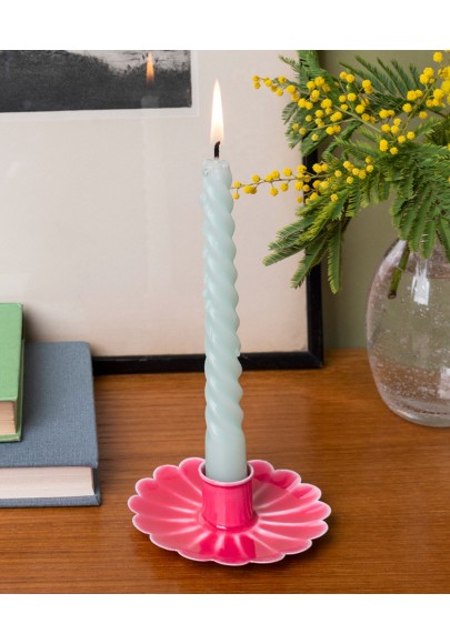 Bougeoir chandelier fleur en email rose