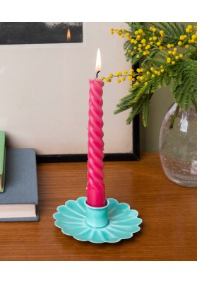 Bougeoir chandelier fleur en email Bleu aqua