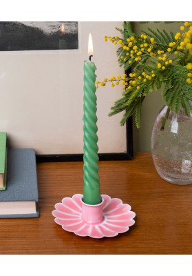 Bougeoir chandelier fleur en email Rose foncé