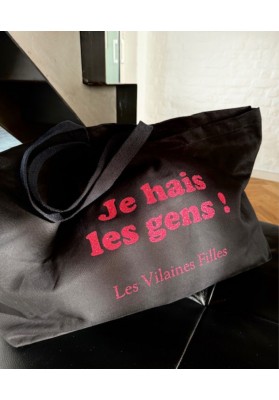 Sac XXL en coton Je hais les gens coloris noir marque les vilaines filles