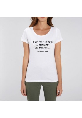 Tee-shirt en mangeant des pancakes bio marque les vilaines filles humour