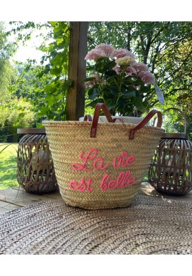 Panier La vie est belle coloris Rose dragée